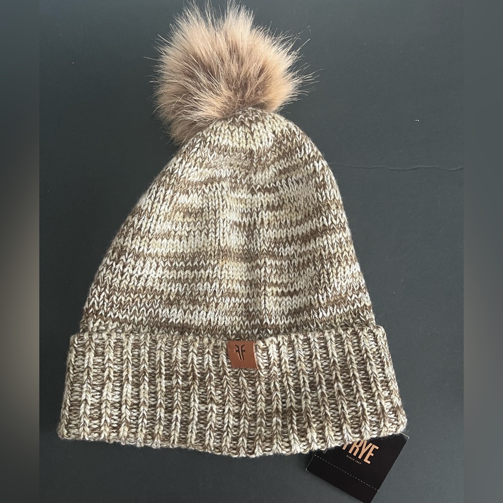 Frye Marled Cuff Beanie w/Faux Fur Pom, NWT
